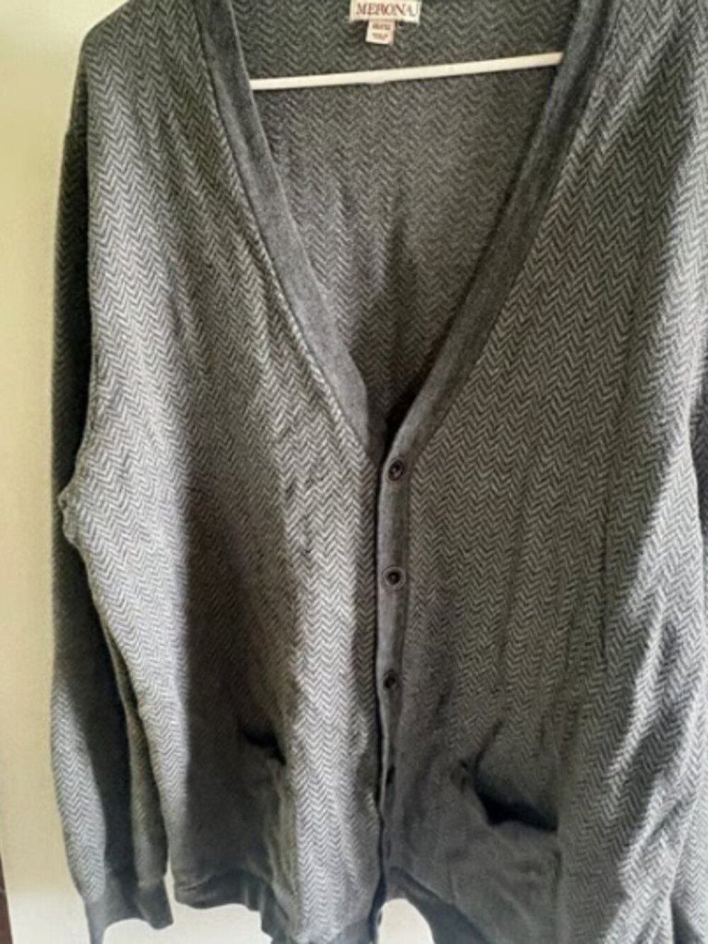 Merona Men's Gray Herringbone Button-Front Cardigan Sweater